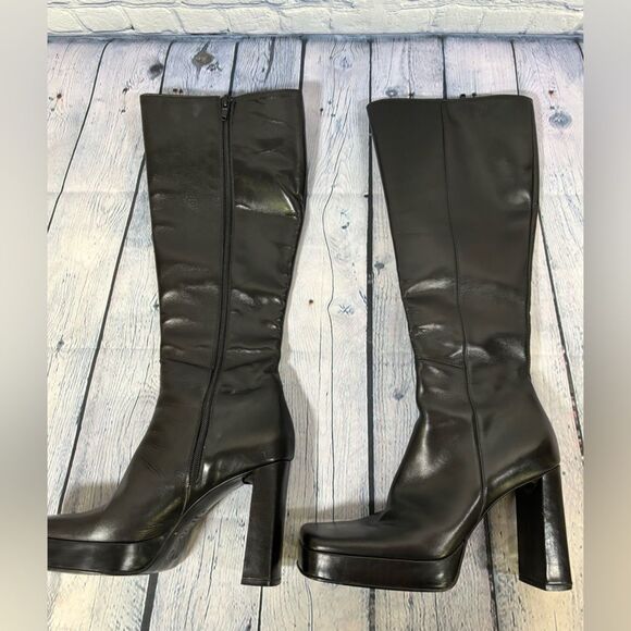 VINTAGE Luichiny Mavis Black Leather Y2K Classic Club Retro Platform Boots 39 - Picture 5 of 16